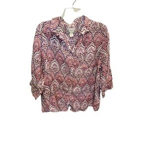 Chico's no iron 100%‎ Linen Button down print shirt sz 3/XL